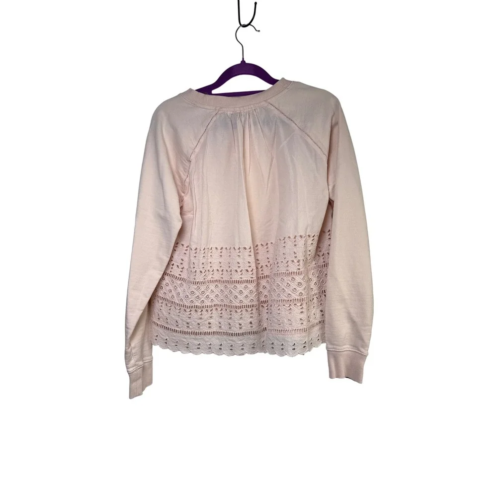 J.Crew Women's Small 100% Cotton Pale Pink Lace Hem Sweatshirt
